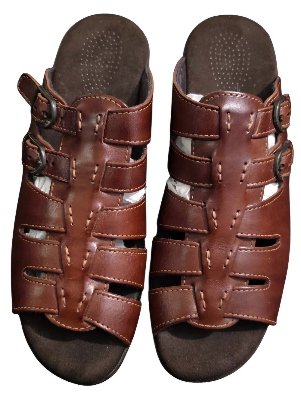 Sas Tango Chestnut Brown Leather Women Nib Slip-on Wedge Sandal